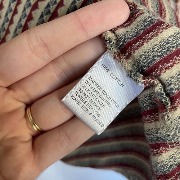 Howler Bros Mens Striped Cotton T-Shirt M red green vintage striped cream pocket - Picture 6 of 8